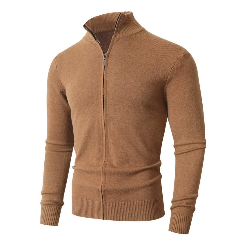 Herren Slim-Fit Feinstrick-Cardigan mit Zweifach-Reißverschluss und Stehkragen Nord Taschen
