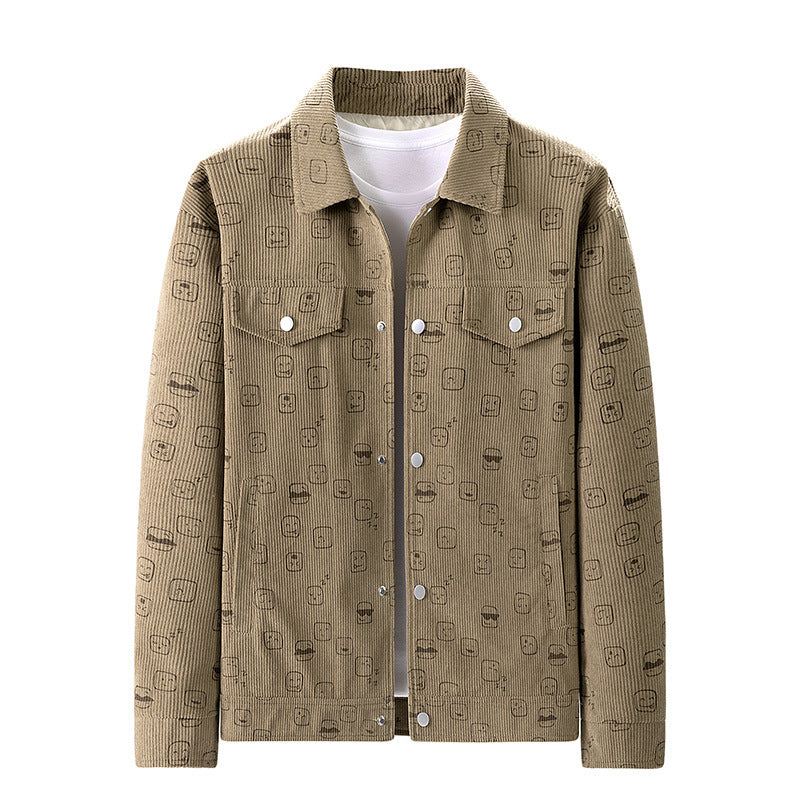 Herren Cord‑Jacke aus Feincord mit Allover‑Print, Druckknopfleiste und Pattentaschen Nord Taschen