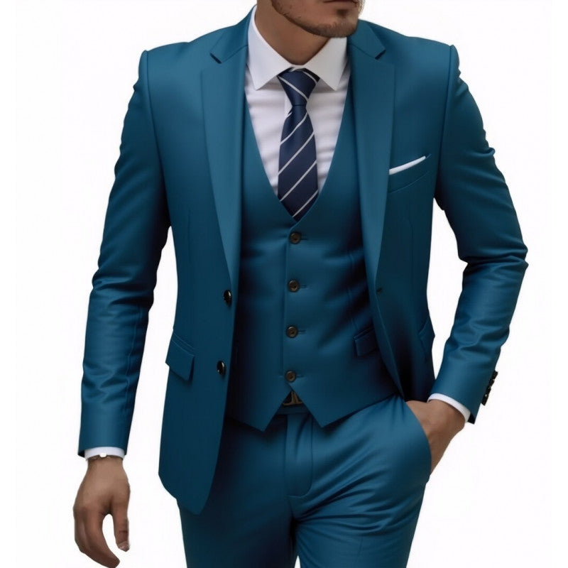 Herren Eleganter taillierter dreiteiliger Anzug mit Weste und leichtem Stretch Nord Taschen