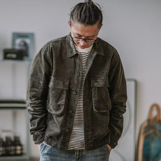 Herren Robustes Kord-Overshirt im Worker-Look mit aufgesetzten Pattentaschen Nord Taschen