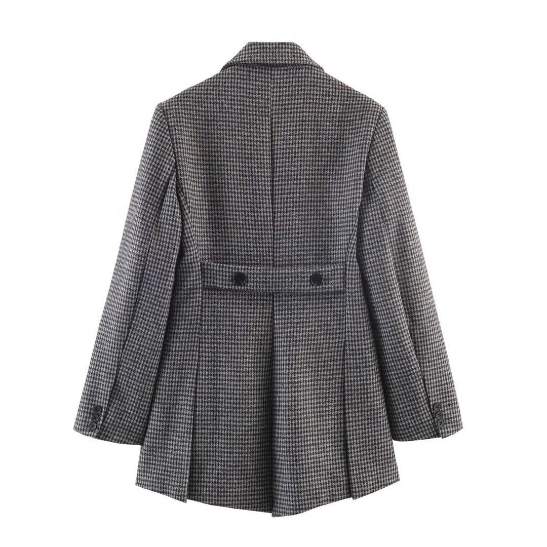 Damen Zweireihiger Hahnentritt-Blazer mit offenem Schlitz-Saum und taillierter Silhouette Nord Taschen