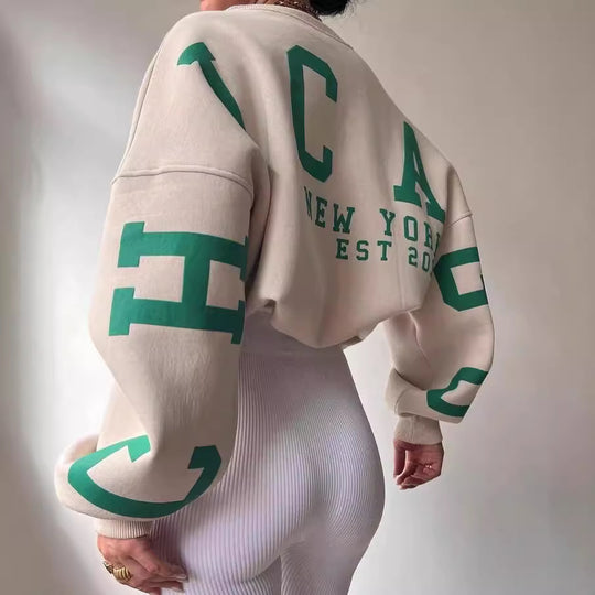 Damen Oversized Sweatshirt mit Blockprint-Ärmeln und weitem Drop-Shoulder-Schnitt Nord Taschen