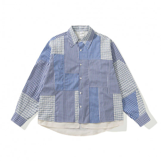 Unisex Oversize-Patchwork-Overshirt aus leichter Baumwollmischung mit Karo‑Design und Hemdkragen Nord Taschen