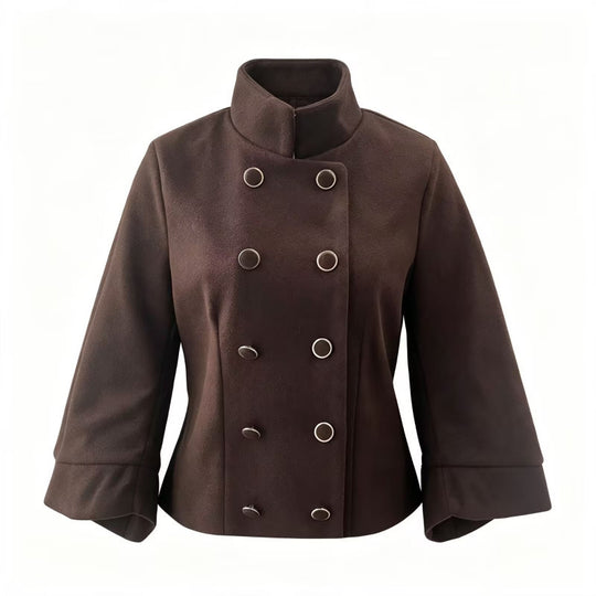 Damen Taillierte Double‑Breasted Kurzjacke mit Stehkragen und Glockenärmeln Nord Taschen