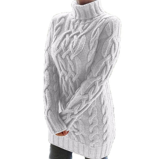 Damen Oversized Strickkleid mit markantem Zopfmuster und Rollkragen Nord Taschen