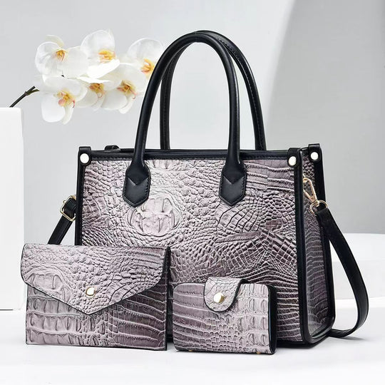 Damen elegante Handtasche im exquisiten Krokodil-Look mit passendem Zubehör Nord Taschen