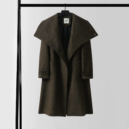 Damen Oversized Wollmix-Mantel mit weitem Schalkragen und aufgesetzten Taschen Nord Taschen