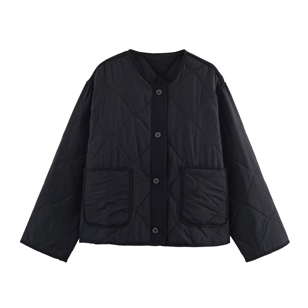Damen 20+ gesteppte Overshirt-Jacke mit Rundhals, durchgehender Knopfleiste und aufgesetzten Taschen Nord Taschen