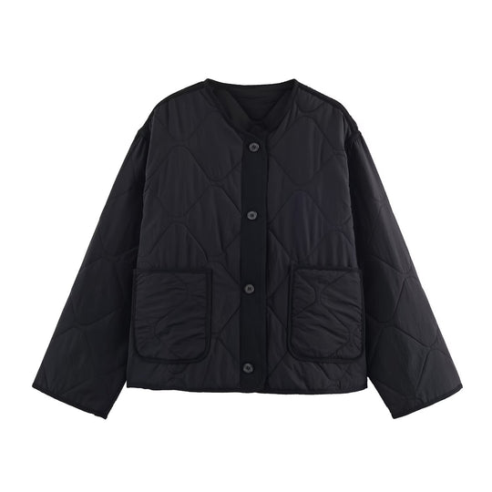 Damen 20+ gesteppte Overshirt-Jacke mit Rundhals, durchgehender Knopfleiste und aufgesetzten Taschen Nord Taschen