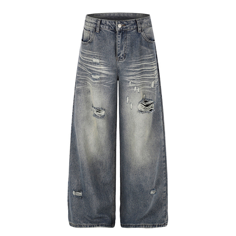 Damen Weite Destroyed Denim-Culotte-Jeans mit hoher Taille und Used-Effekt Nord Taschen
