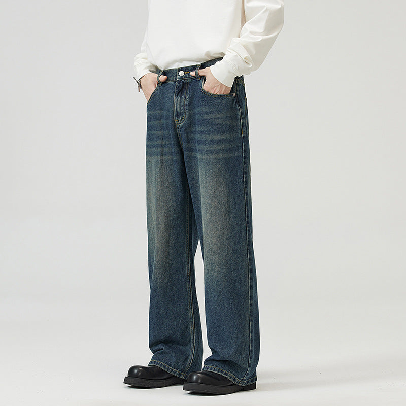 Herren Weite Relaxed-Jeans mit hohem Bund Used-Waschung und geradem Bein Nord Taschen