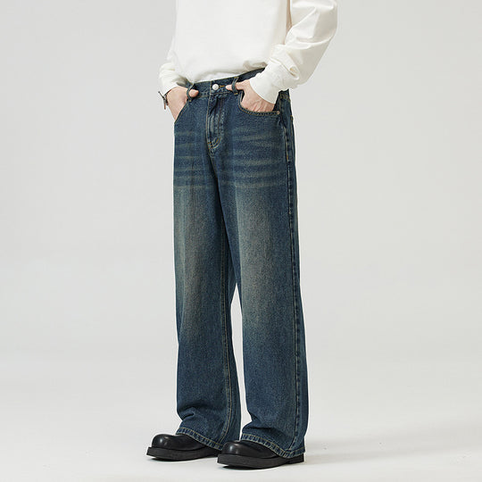 Herren Weite Relaxed-Jeans mit hohem Bund Used-Waschung und geradem Bein Nord Taschen