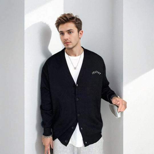 Herren Oversized-Strickpullover mit großflächigem Jacquard-Gesichtsmotiv und geripptem Saum Nord Taschen