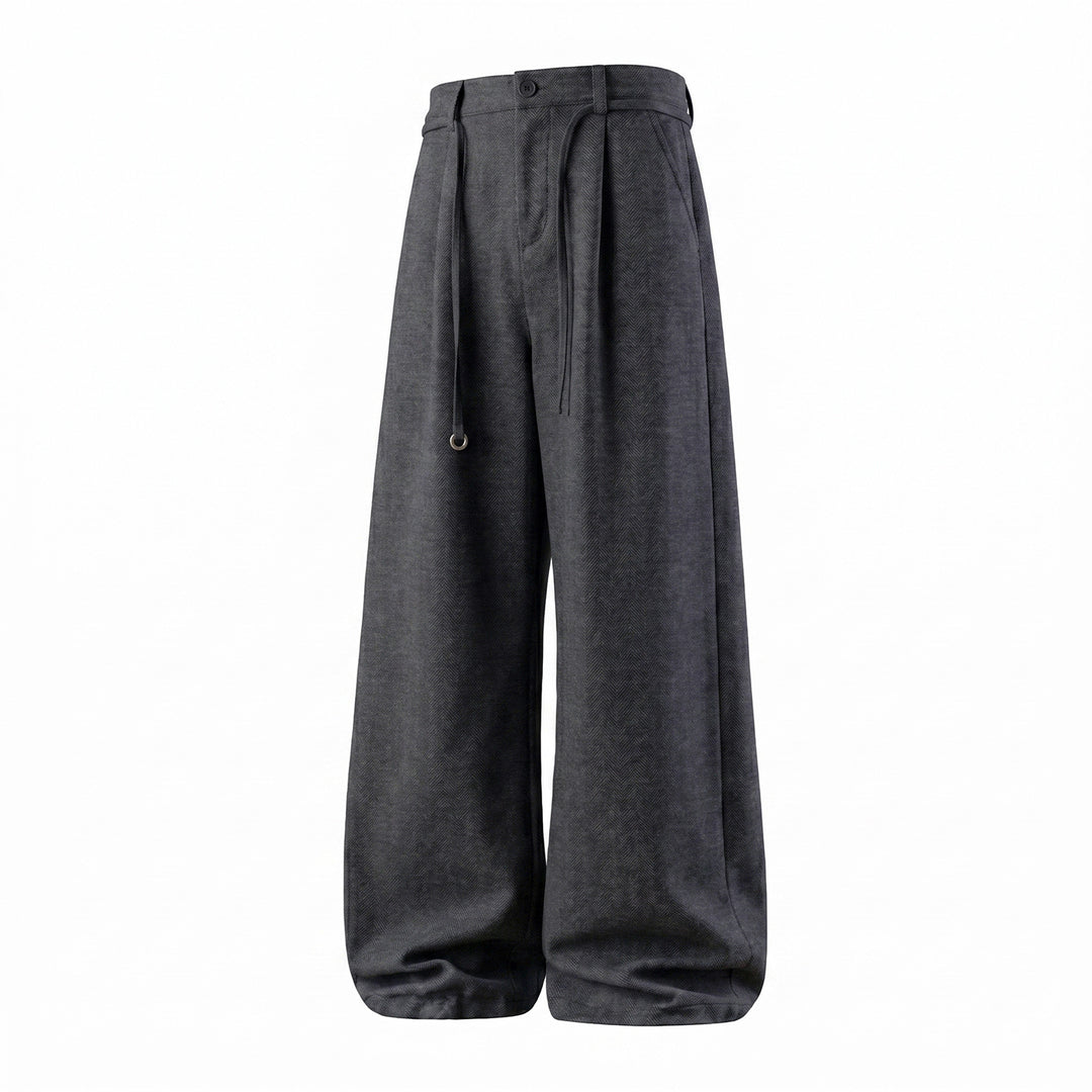 Damen Weite Bundfalten-Hose mit hohem Bund, Tunnelzug und kastigem Palazzo-Schnitt Nord Taschen