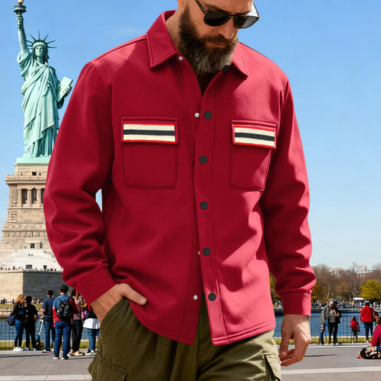 Herren Overshirt-Jacke aus schwerem Baumwollmix mit Brusttaschen und Kontraststreifen Nord Taschen