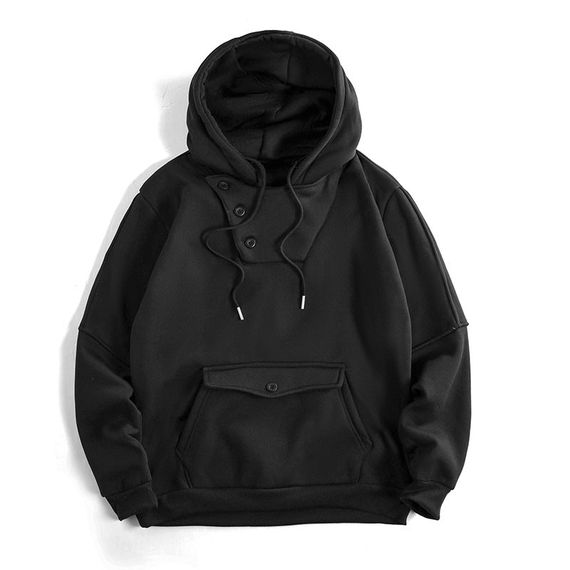 Herren Oversize Baumwoll-Fleece Kapuzenpullover mit asymmetrischer Knopfleiste und aufgesetzter Kängurutasche Nord Taschen