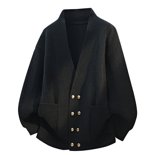 Damen Oversize Strickcardigan mit Schalkragen, doppelreihiger Knopfleiste & Eingrifftaschen Nord Taschen