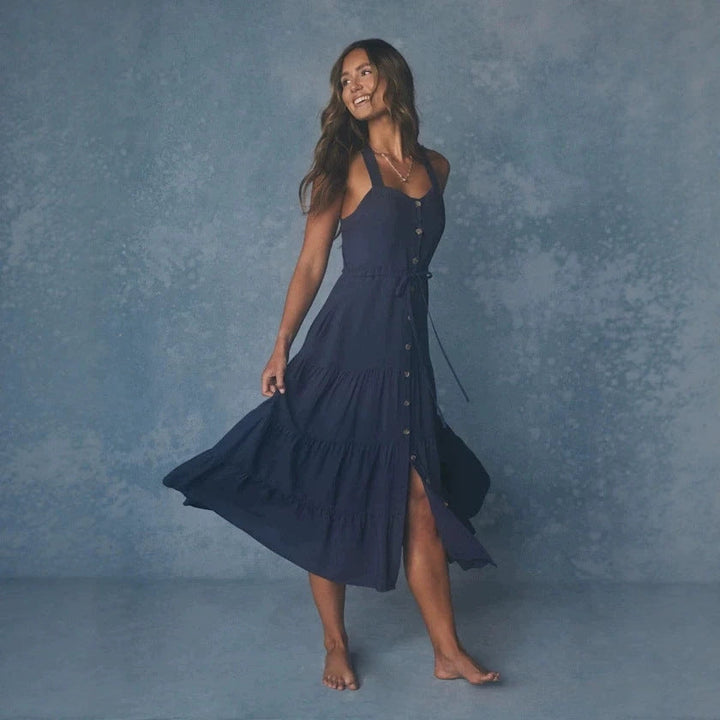 Damen Maxikleid mit nostalgischem Knopfverschluss und verstellbaren Trägern Nord Taschen