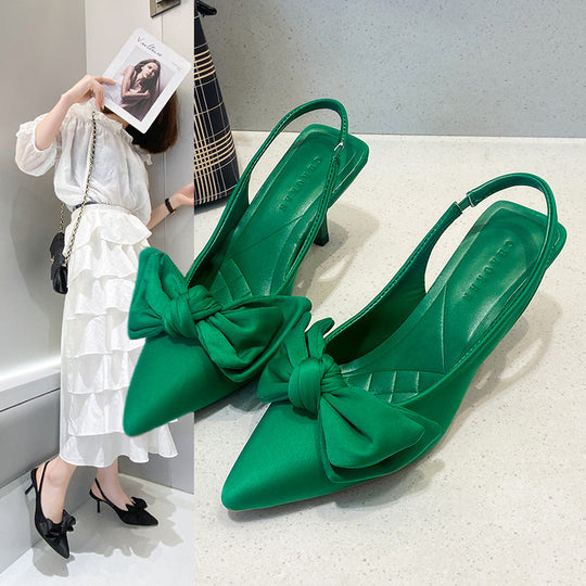 Damen elegante Slingback-Pumps mit modischem Schleifen-Detail und komfortablem Blockabsatz