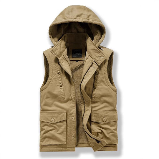 Herren Utility-Weste mit Kapuze, Teddyfutter und Multifunktionstaschen Nord Taschen