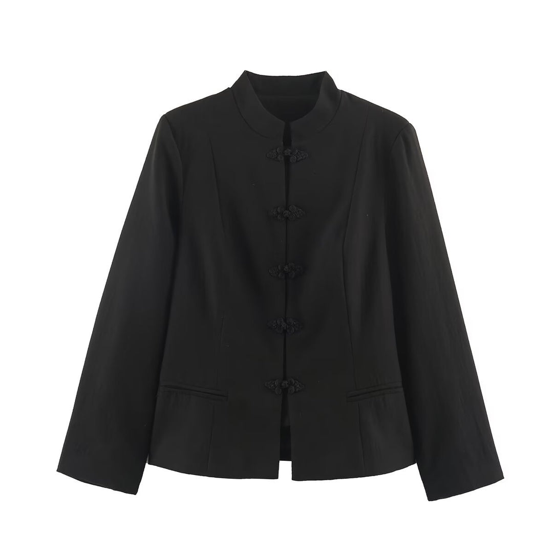 Damen Kurzjacke im Chinoiserie‑Stil mit Stehkragen und Knotenknopfverschluss Nord Taschen
