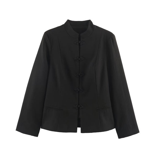 Damen Kurzjacke im Chinoiserie‑Stil mit Stehkragen und Knotenknopfverschluss Nord Taschen