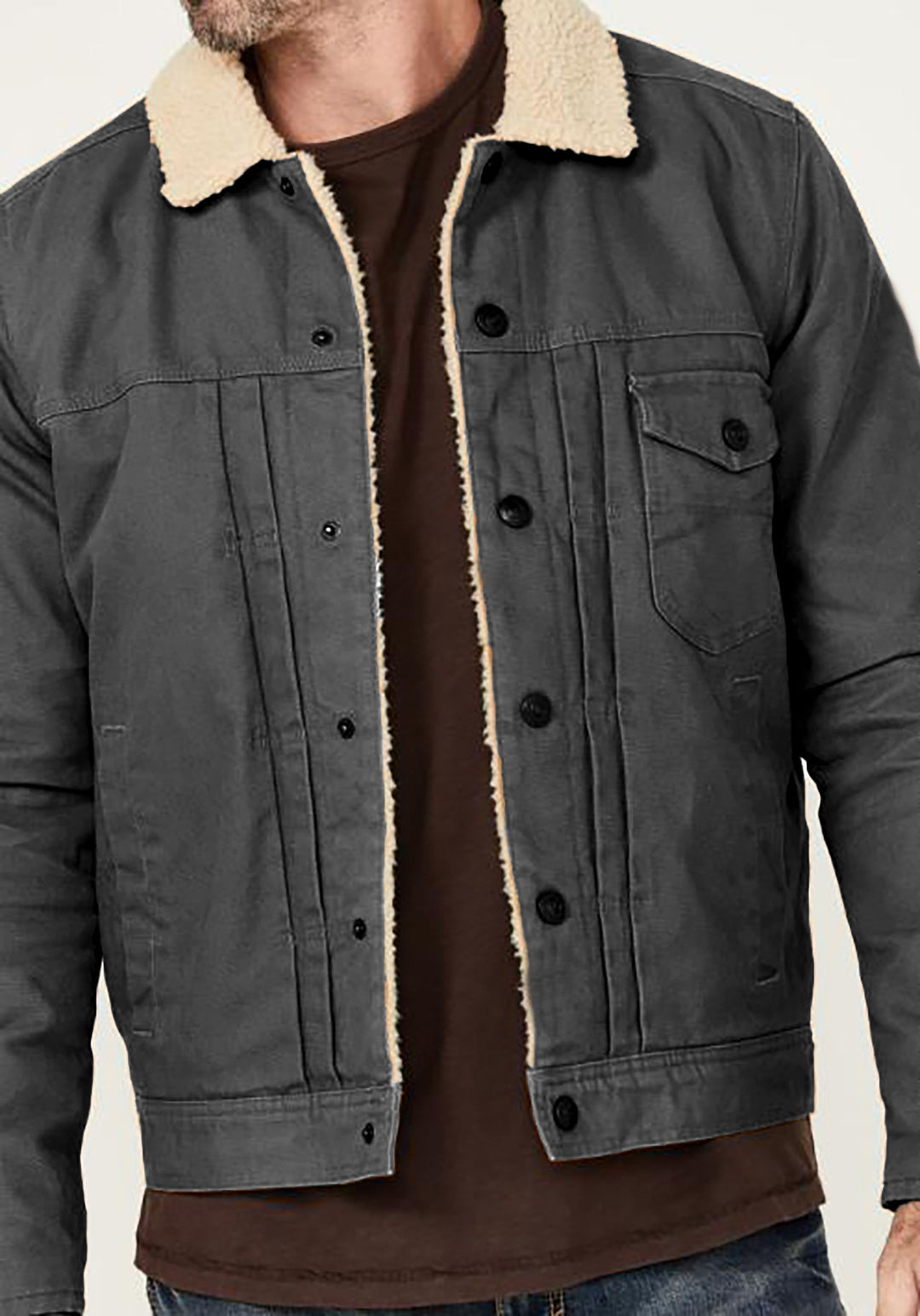 Herren Sherpa-gefütterte Truckerjacke mit Kunstfellkragen Nord Taschen