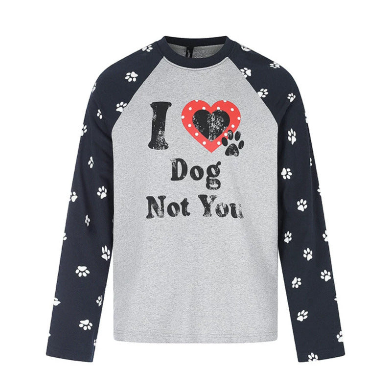 Damen Casual-Langarmshirt im Raglanstil mit Hunde-Pfotenmuster und Statement-Frontprint Nord Taschen