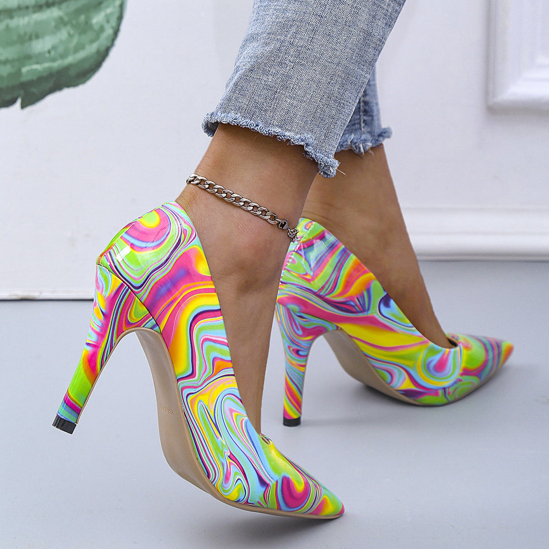 Damen High Heels mit buntem Marmor-Design und elegantem Stiletto Nord Taschen