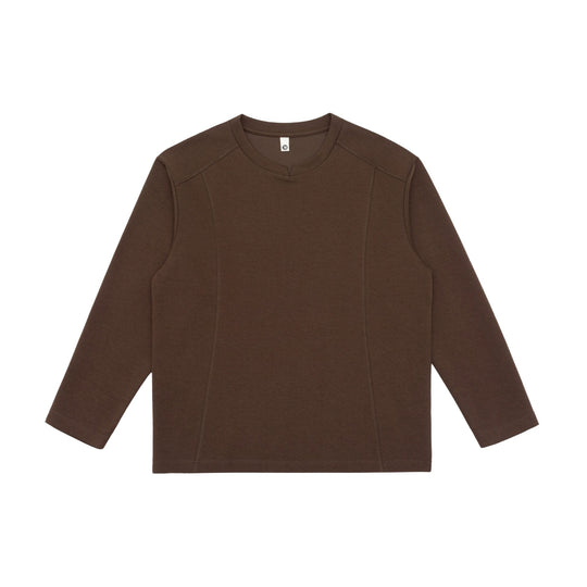 Damen Feines Baumwoll-Langarmshirt mit geradem Saum und Ziernaht-Detail Nord Taschen