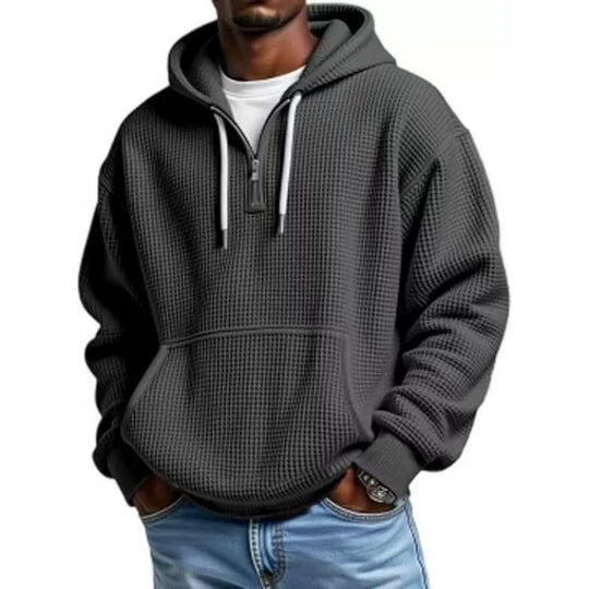 Herren Waffelstruktur-Hoodie mit halbem Reißverschluss und Kängurutasche Nord Taschen