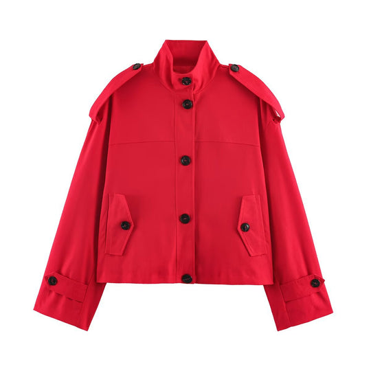 Damen Kurz geschnittene Utility‑Jacke mit Stehkragen, Schulterklappen und Pattentaschen Nord Taschen