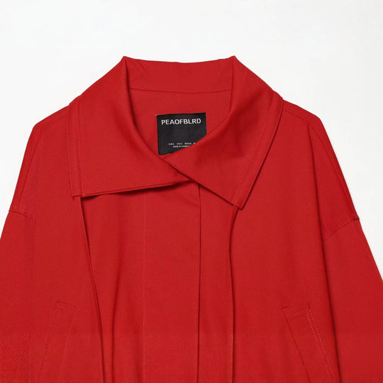 Damen Cropped‑Trenchjacke mit Tunnelzug, Knotenbindegürtel und markantem Stehkragen Nord Taschen