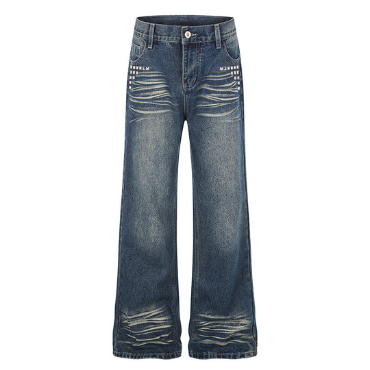Damen Weite High‑Waist Distressed-Jeans im Palazzo-Stil mit Nietenbesatz Nord Taschen