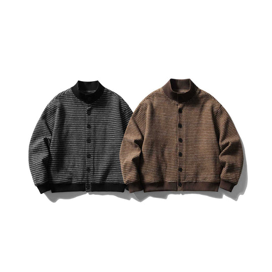 Herren Gestreifter Blouson im Boxy‑Cut mit Rippenkragen und Knopffront Nord Taschen