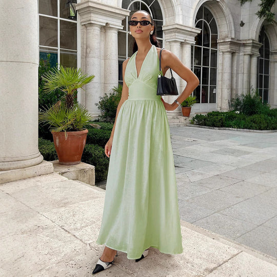 Damen Elegantes Maxikleid mit tiefem V-Ausschnitt und fließendem Schnitt