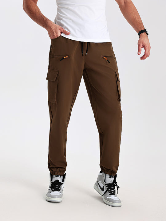 Herren konisch geschnittene Utility-Cargohose im Joggerstil mit Tunnelzugbund, Reißverschlusstaschen & elastischen Beinabschlüssen Nord Taschen