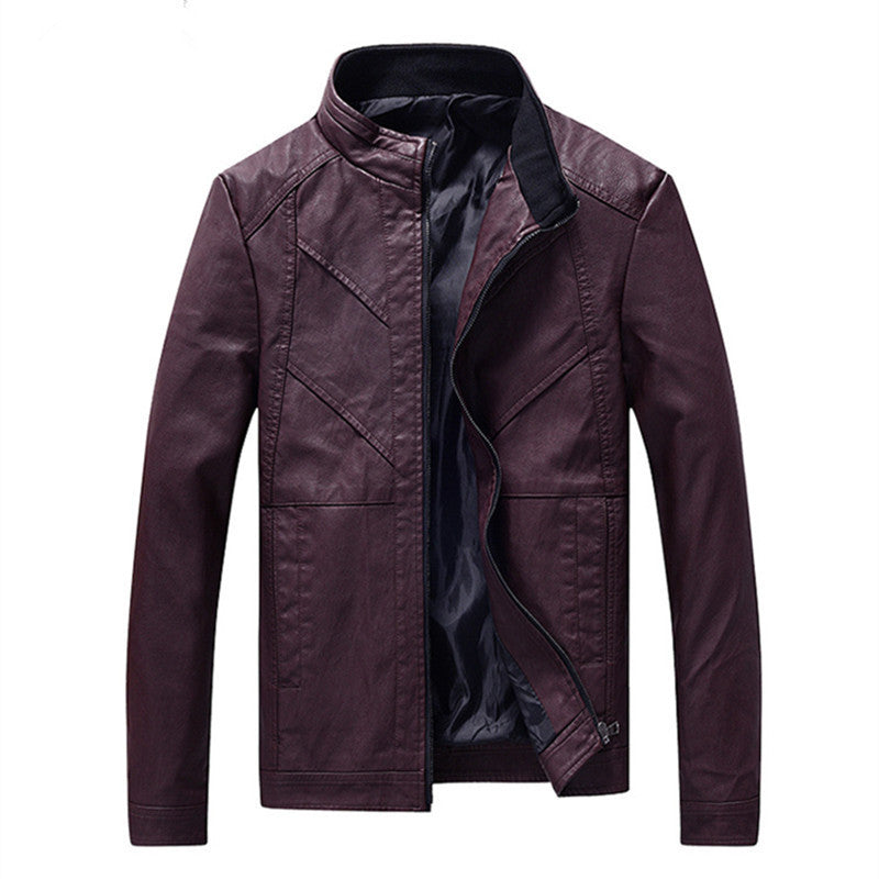 Herren schlanke Kunstleder-Motojacke mit Stehkragen, ergonomischer Nahtführung und leichter Thermofütterung Nord Taschen