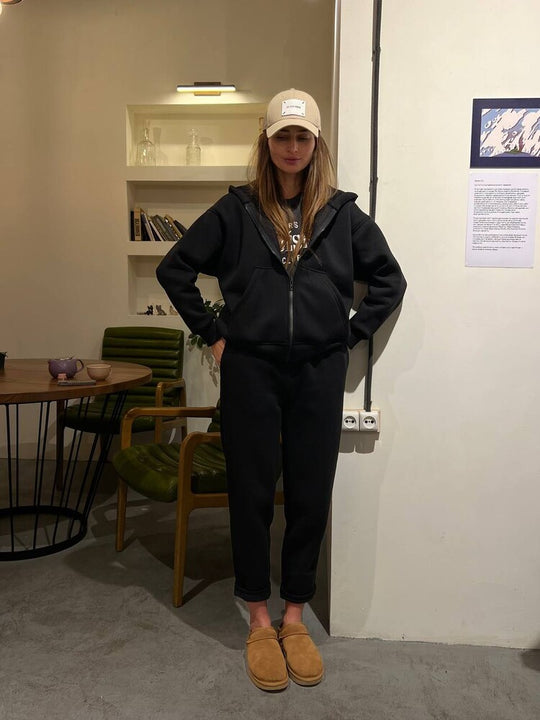 Damen lässiges Fleece-Zweiteiler mit Oversize-Kapuzenjacke und tapered Joggerhose Nord Taschen