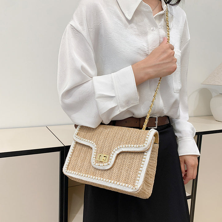 Damen Schultertasche im edlen Rattan-Look mit Kettenriemen Nord Taschen