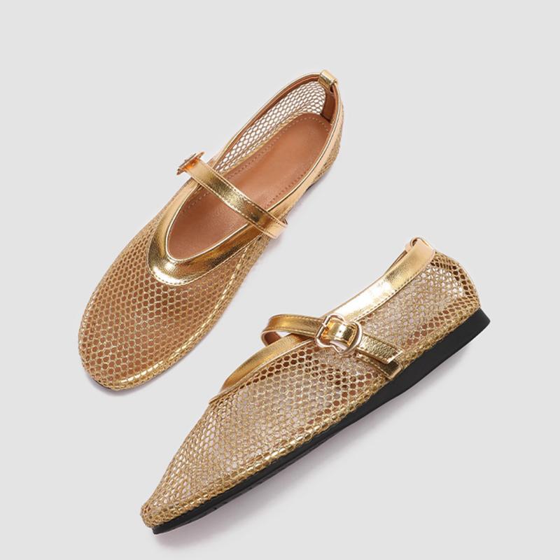 Damen Ballerinas mit elegantem Netzdesign und modischem Riemen - Arvani