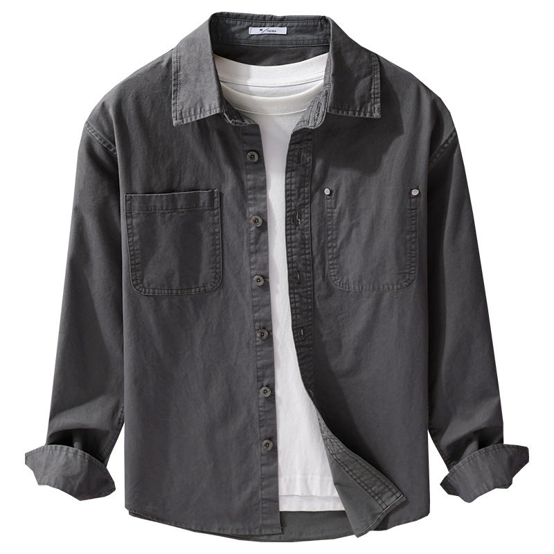 Herren Relaxed-Fit Baumwoll-Overshirt-Jacke mit Doppelbrusttaschen und Kentkragen Nord Taschen
