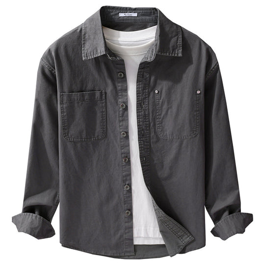 Herren Relaxed-Fit Baumwoll-Overshirt-Jacke mit Doppelbrusttaschen und Kentkragen Nord Taschen