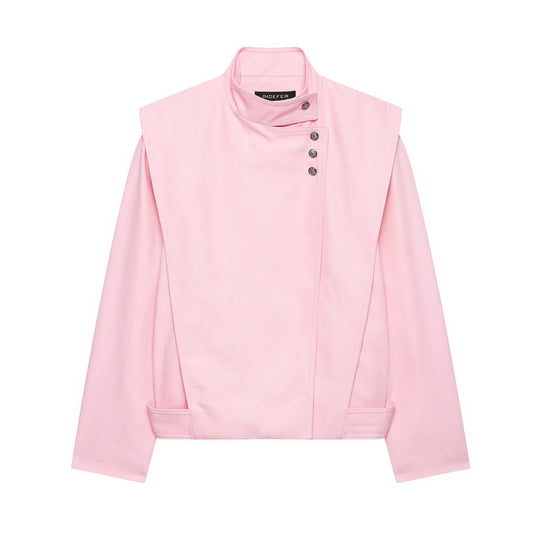 Damen 20+ taillierte Cropped Blousonjacke mit Stehkragen und asymmetrischer Druckknopfleiste Nord Taschen