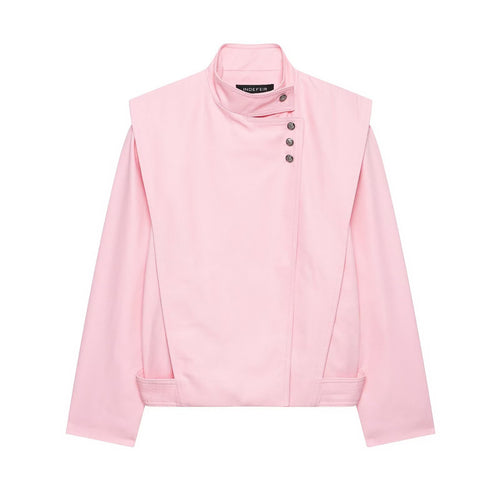 Damen 20+ taillierte Cropped Blousonjacke mit Stehkragen und asymmetrischer Druckknopfleiste Nord Taschen