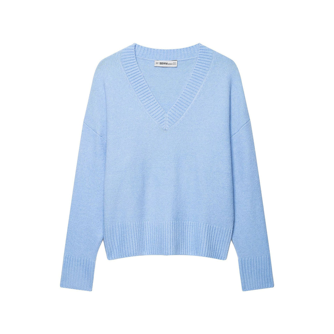 Damen Weicher V‑Ausschnitt Strickpullover im Oversize‑Cropped‑Look mit breitem Rippbund Nord Taschen