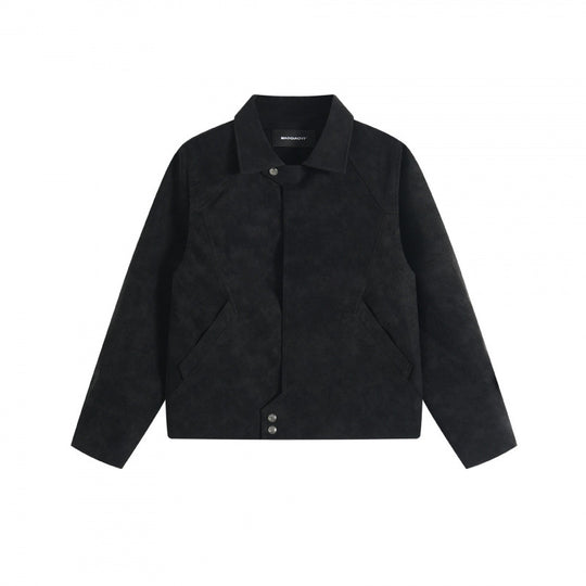 Unisex Kurzjacke im minimalistischen Veloursleder-Look mit verdeckter Frontblende und Hemdkragen Nord Taschen