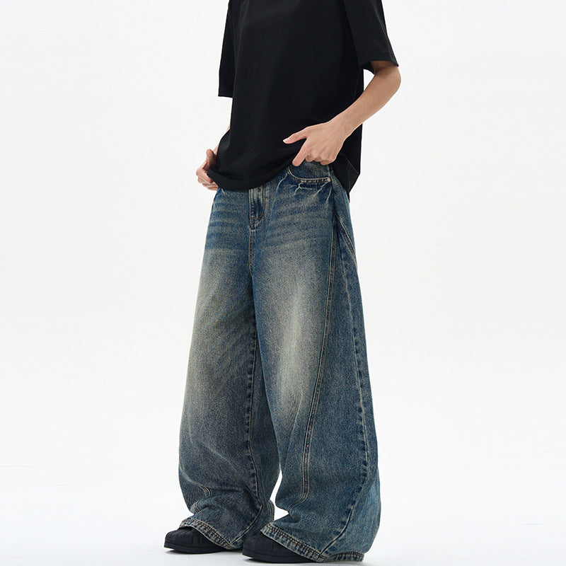 Unisex Extremweite Denimhose im skulptierten Baggy‑Schnitt mit tiefem Schritt Nord Taschen