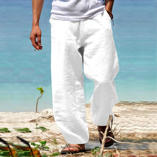 Herren Luftige Strandhose im Baggy-Schnitt aus Leinenmix mit Tunnelzug Nord Taschen