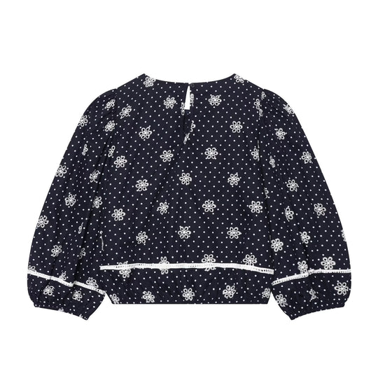 Damen Bestickte Polka-Dot Bluse mit Rüschen und Ballonärmeln Nord Taschen